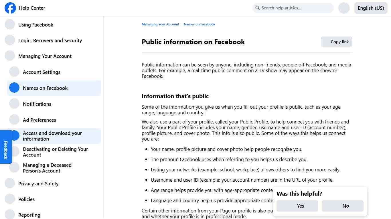 Public information on Facebook | Facebook Help Center