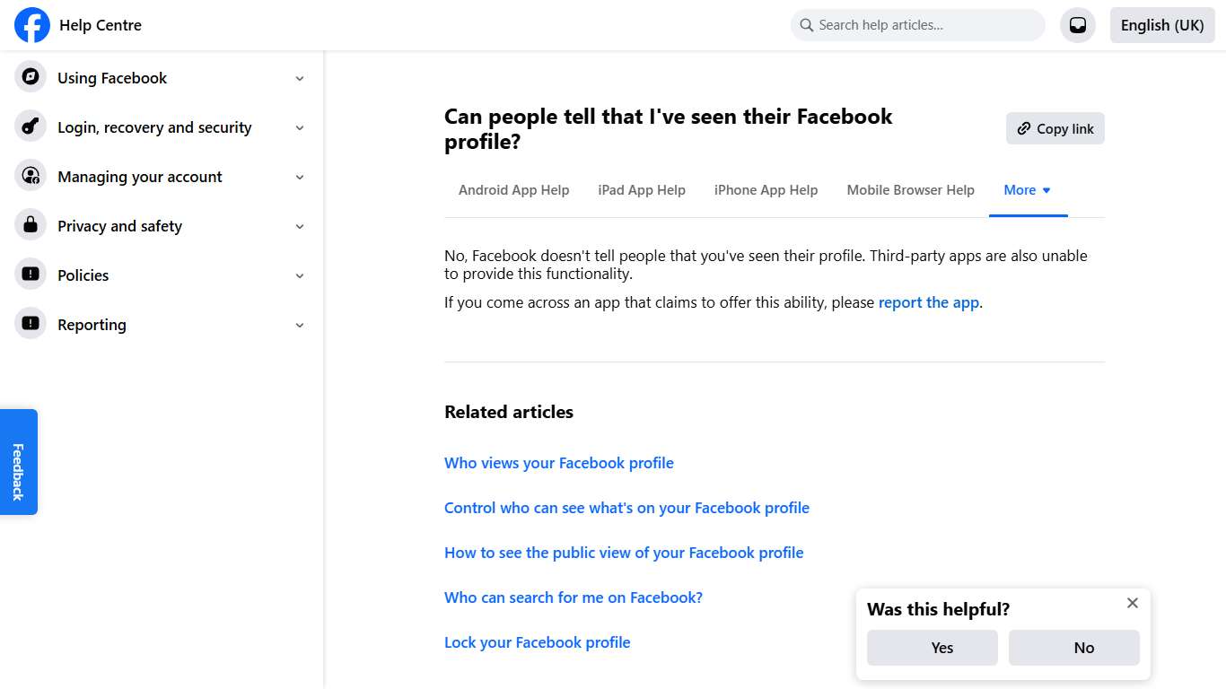Can people tell that I've seen their Facebook profile? | Facebook Help Centre